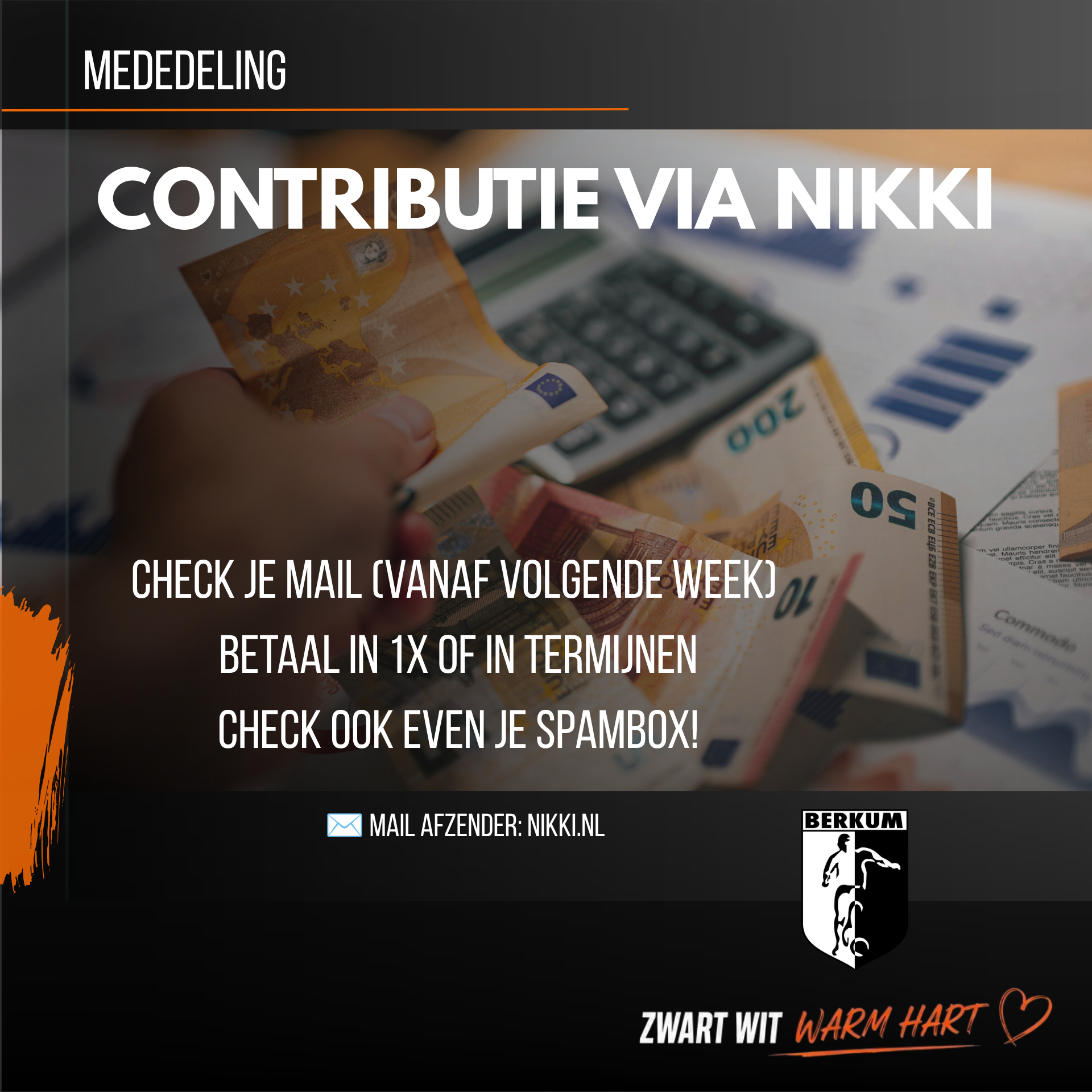 Contributie-inning via Nikki start volgende week!