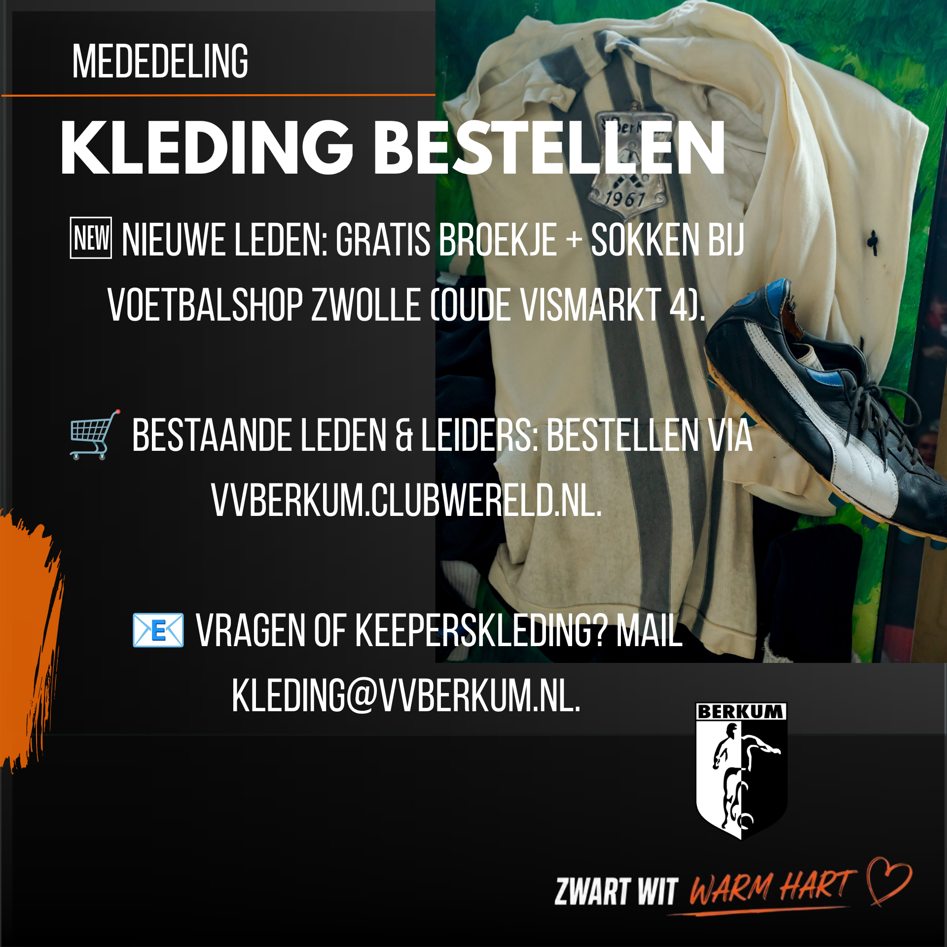 Belangrijk kledingbericht: géén voorraad op de club!