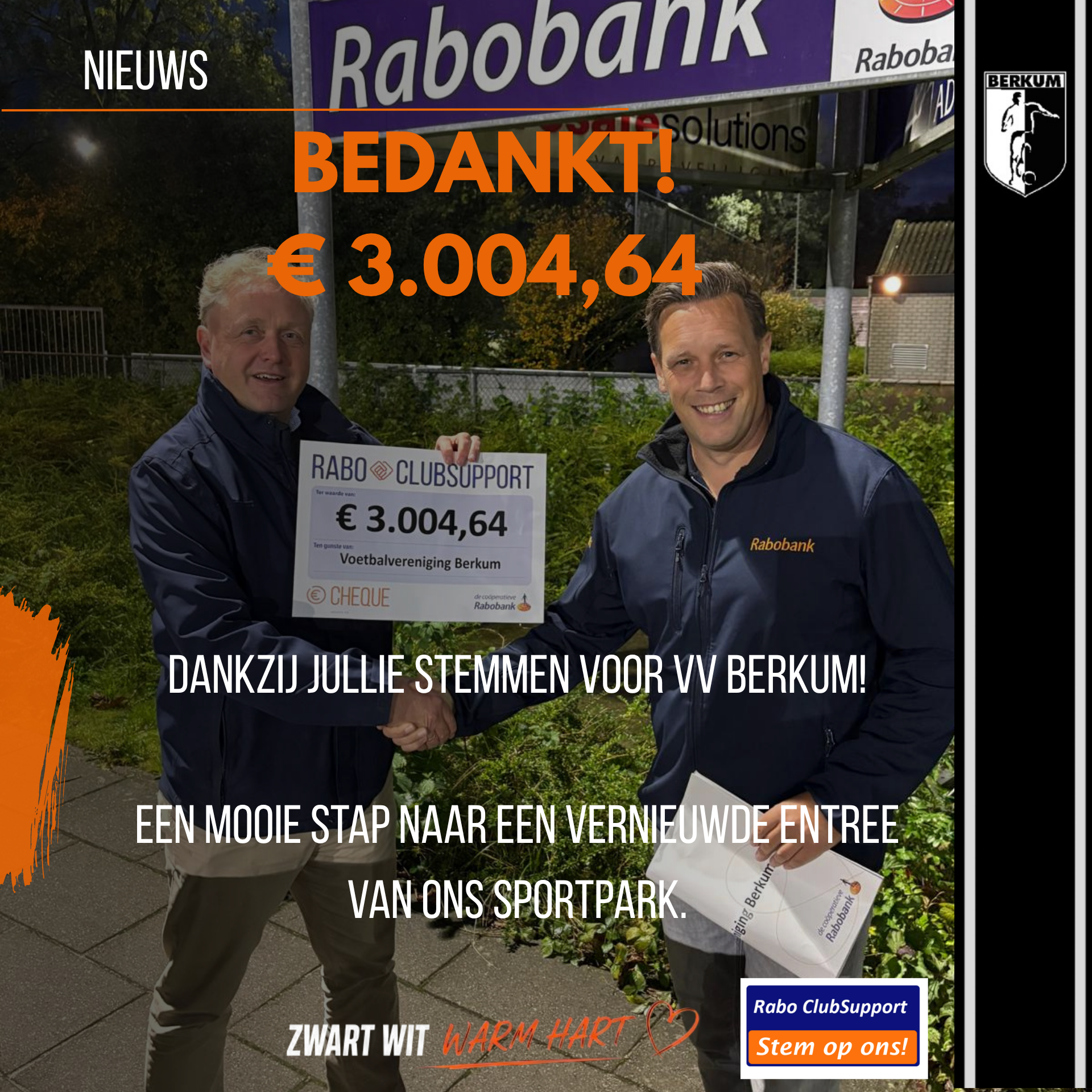VV Berkum ontvangt € 3.004,64 dankzij Rabo ClubSupport