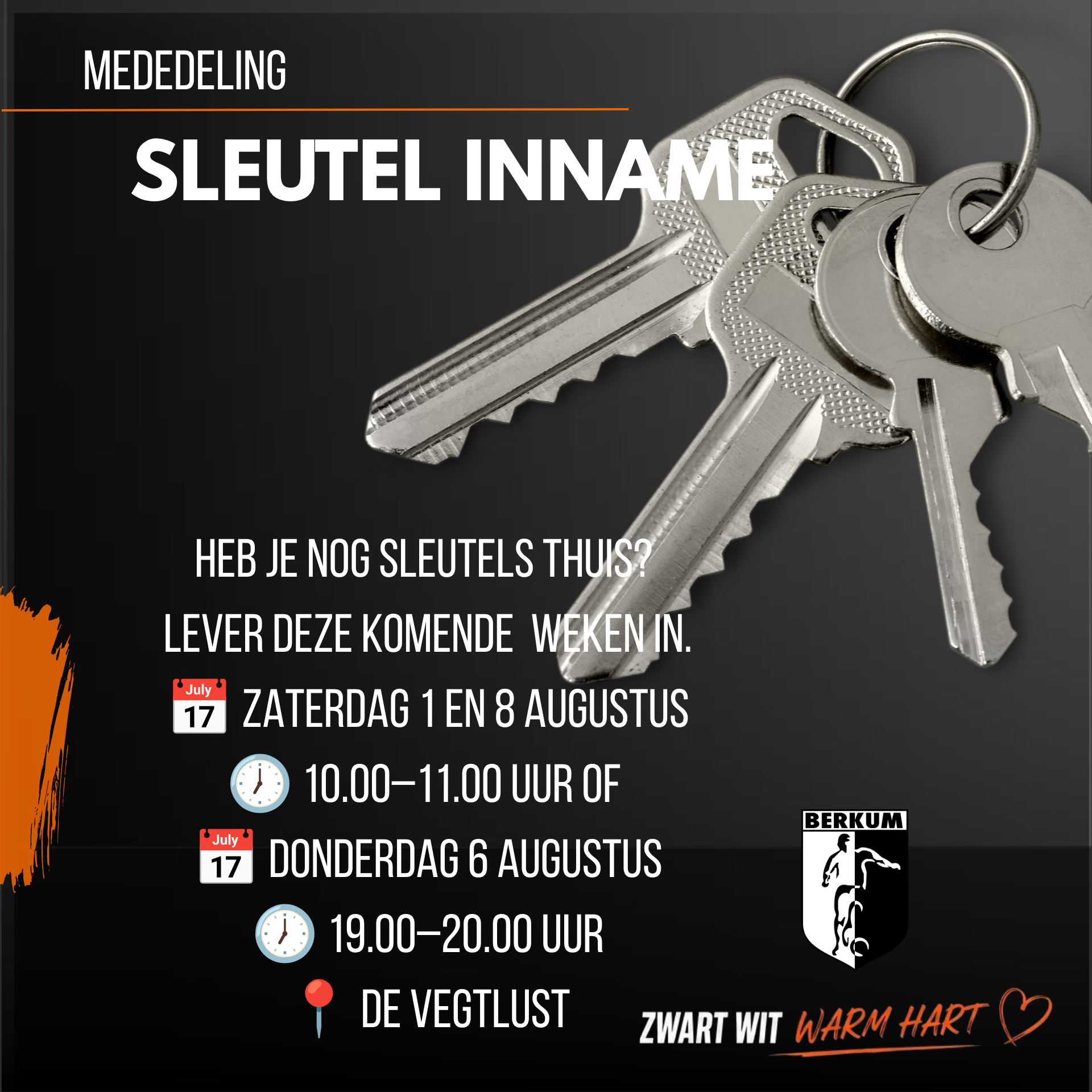Sleutels inleveren: help ons goed voorbereid aan het nieuwe seizoen te beginnen