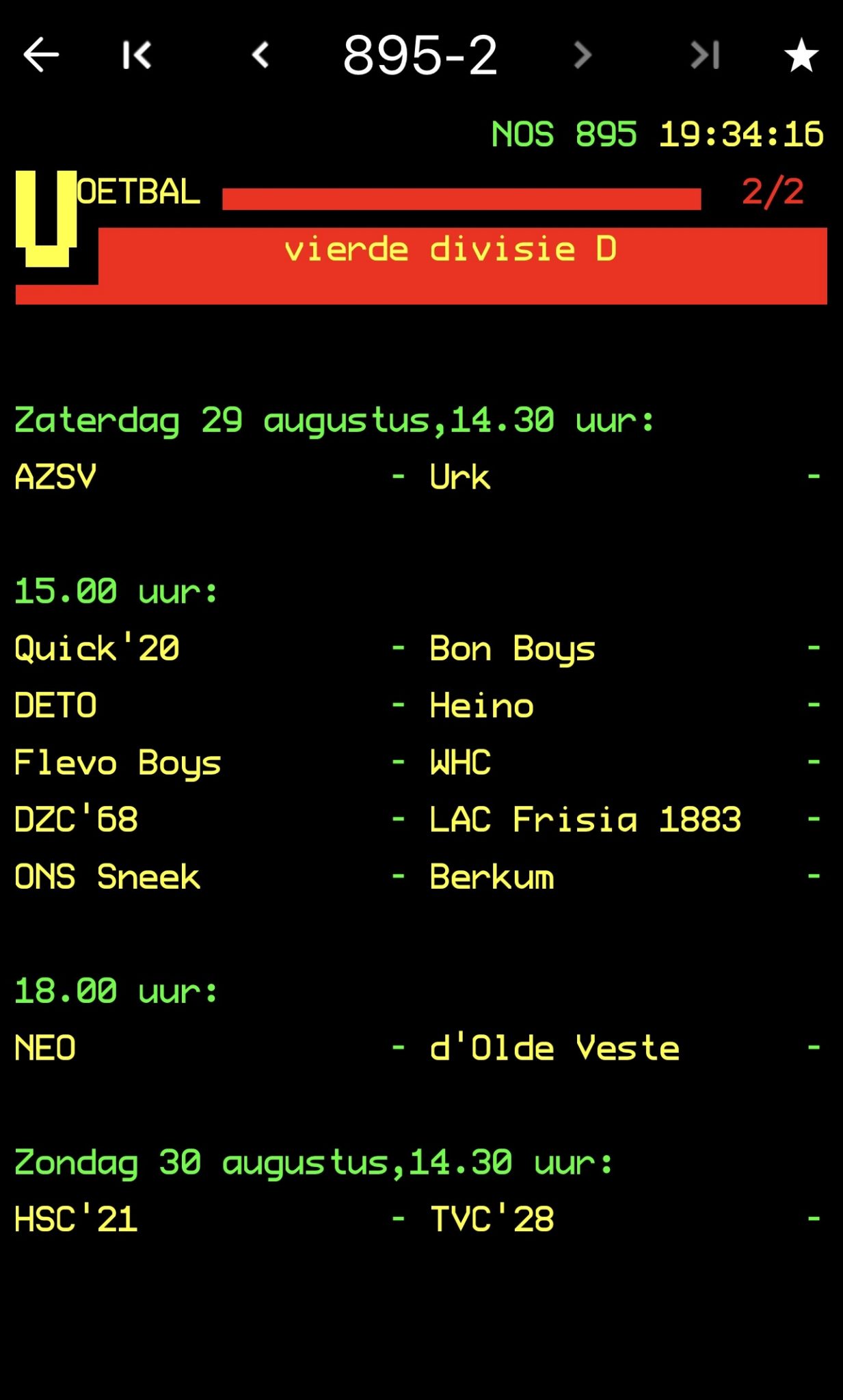 Vierde Divisie met Berkum op NOS-teletekst